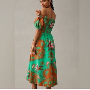 Anthropologie Maeve Puff-Sleeve Sweetheart Tropical Midi Dress Women’s Sz 2